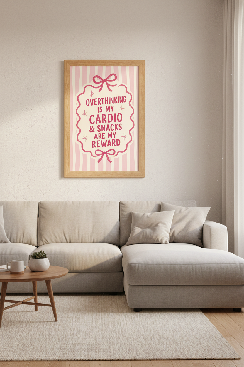Funny Quote Wall Art Print | Pink Coquette Bow Decor | Trendy Pink Stripes Poster