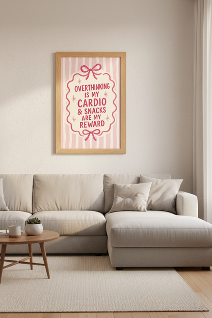 Funny Quote Wall Art Print | Pink Coquette Bow Decor | Trendy Pink Stripes Poster