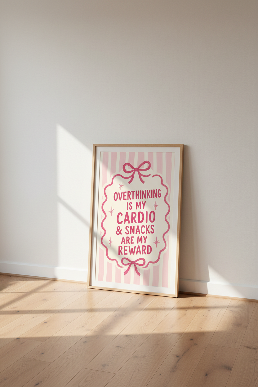 Funny Quote Wall Art Print | Pink Coquette Bow Decor | Trendy Pink Stripes Poster