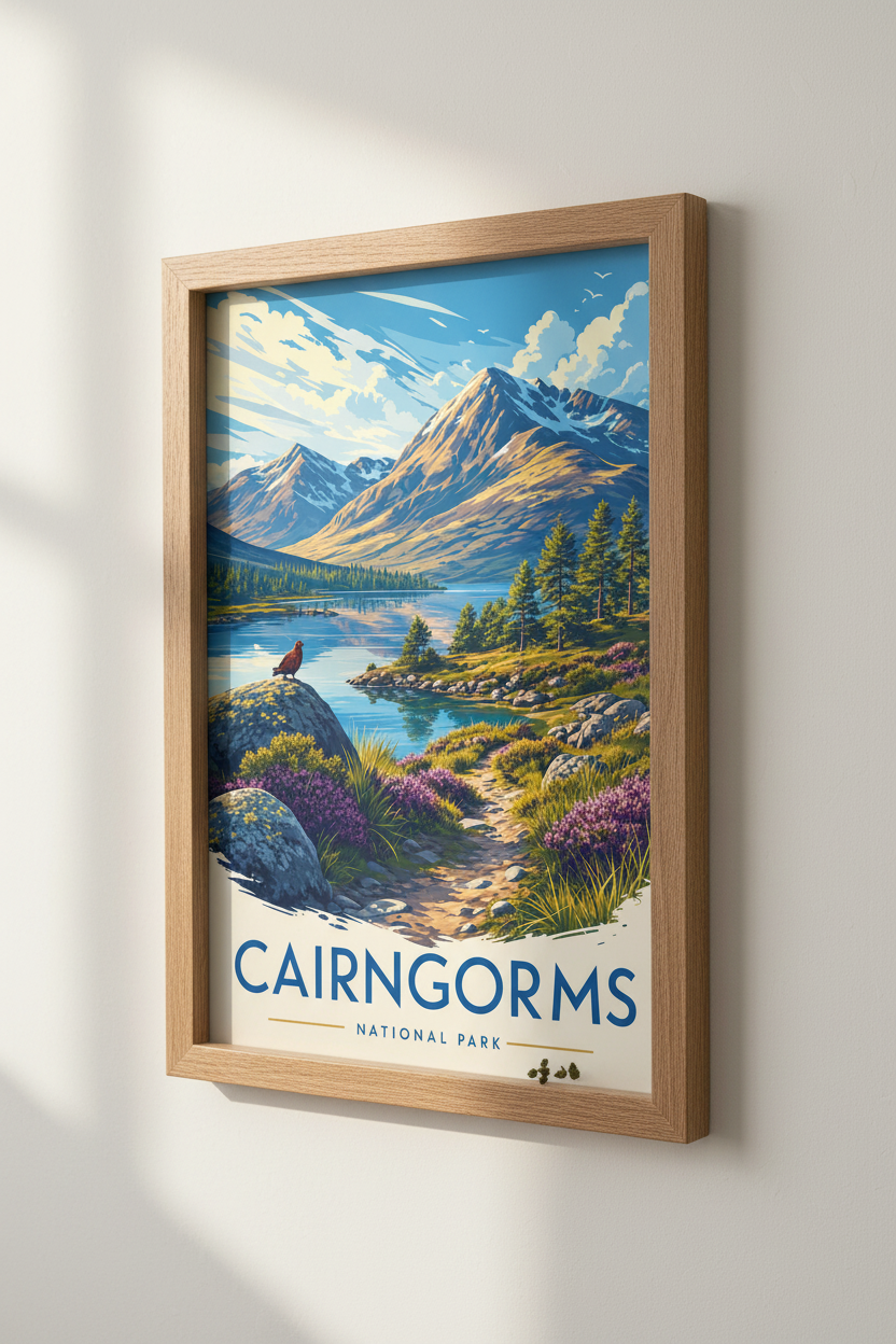 Cairngorms National Park Art | Scotland Mountain Landscape, Vintage Travel Poster