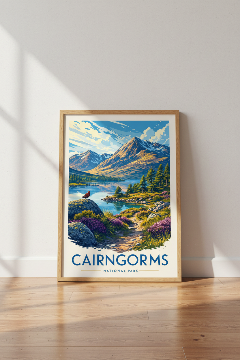 Cairngorms National Park Art | Scotland Mountain Landscape, Vintage Travel Poster