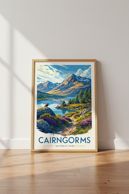 Cairngorms National Park Art | Scotland Mountain Landscape, Vintage Travel Poster