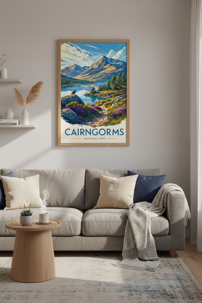 Cairngorms National Park Art | Scotland Mountain Landscape, Vintage Travel Poster