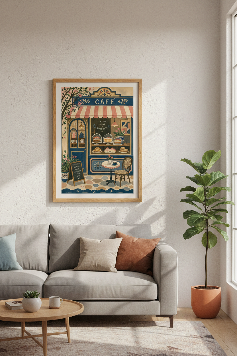 French Cafe Bakery Wall Art Print | Kitchen Dining Decor | Whimsical Parisian Poster
