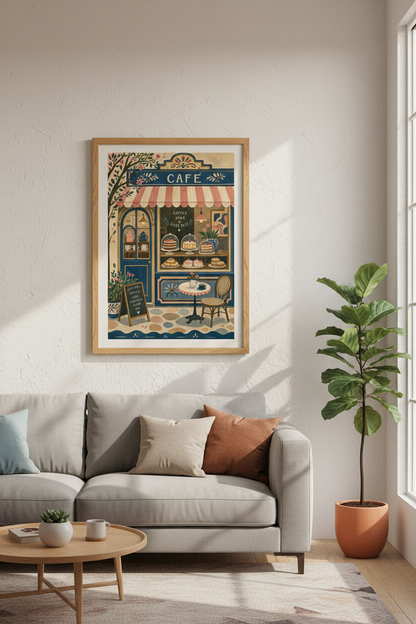 French Cafe Bakery Wall Art Print | Kitchen Dining Decor | Whimsical Parisian Poster