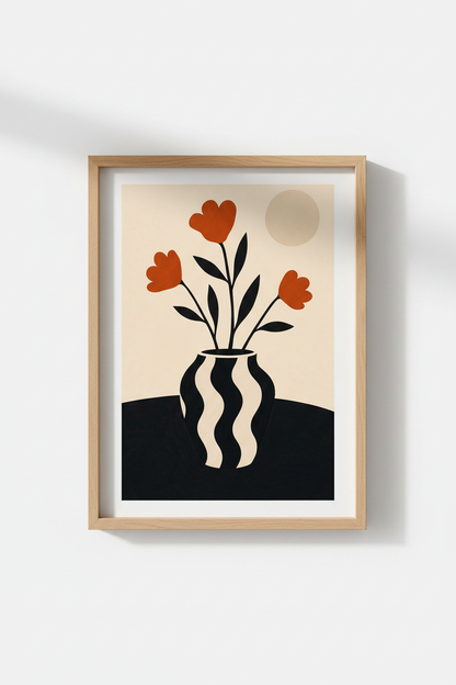 Minimalist Floral Orange Wall Art Print | Living Room Decor | Abstract Poster