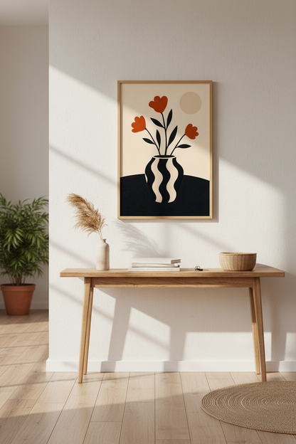 Minimalist Floral Orange Wall Art Print | Living Room Decor | Abstract Poster