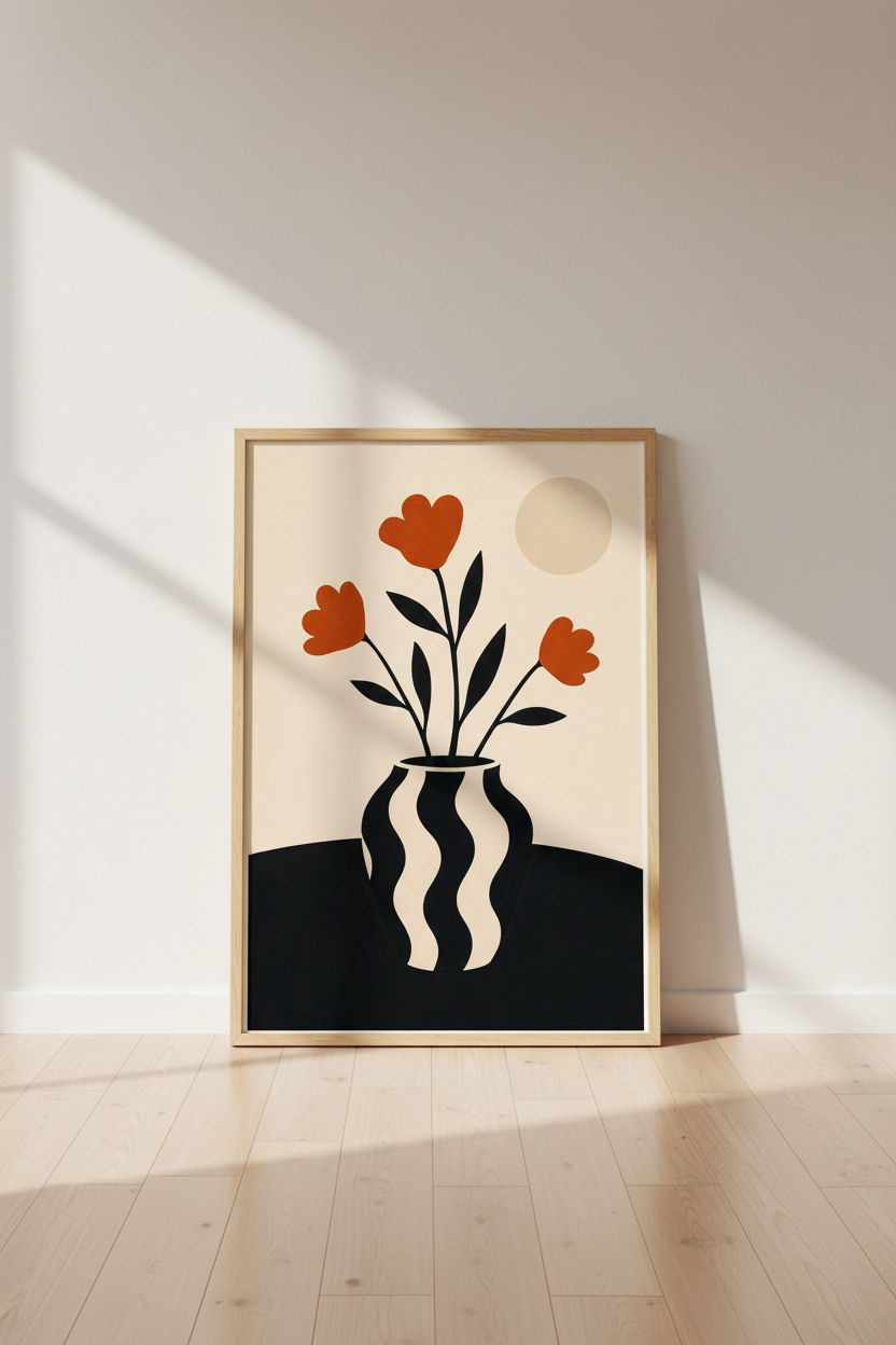 Minimalist Floral Orange Wall Art Print | Living Room Decor | Abstract Poster
