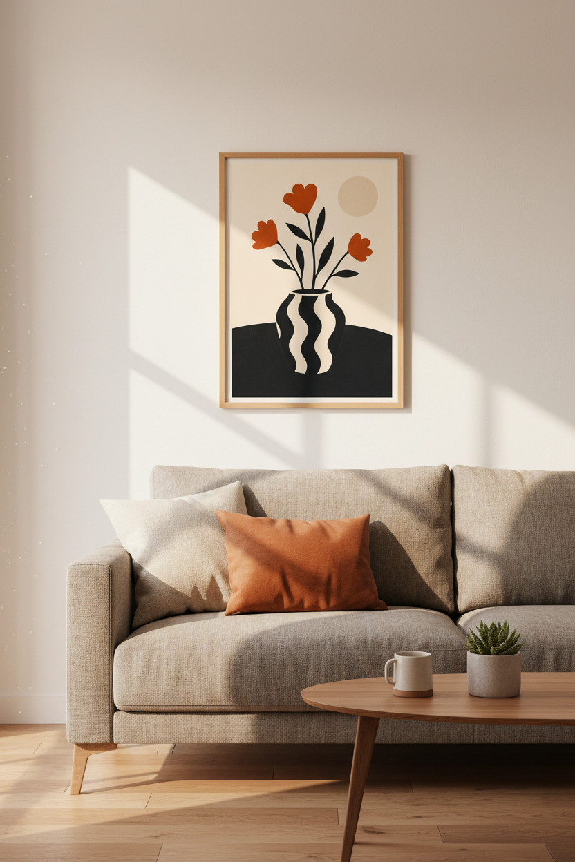 Minimalist Floral Orange Wall Art Print | Living Room Decor | Abstract Poster