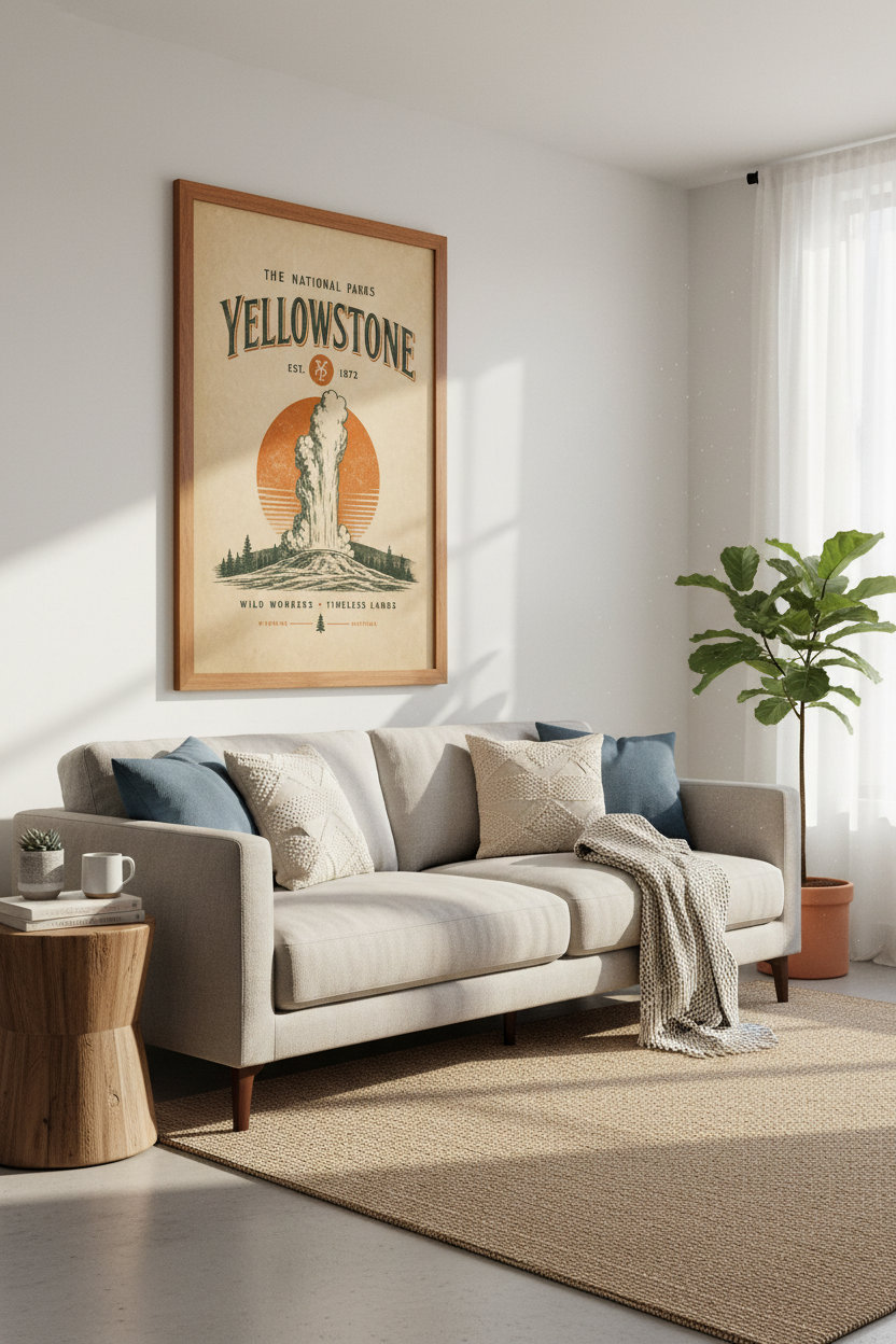 Yellowstone National Park | Vintage Retro Style Print, Cabin &amp; Lodge Wall Art