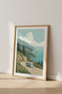 Retro Surf Van Coastal Landscape | Teal Ocean Wall Art, Vintage Travel Poster