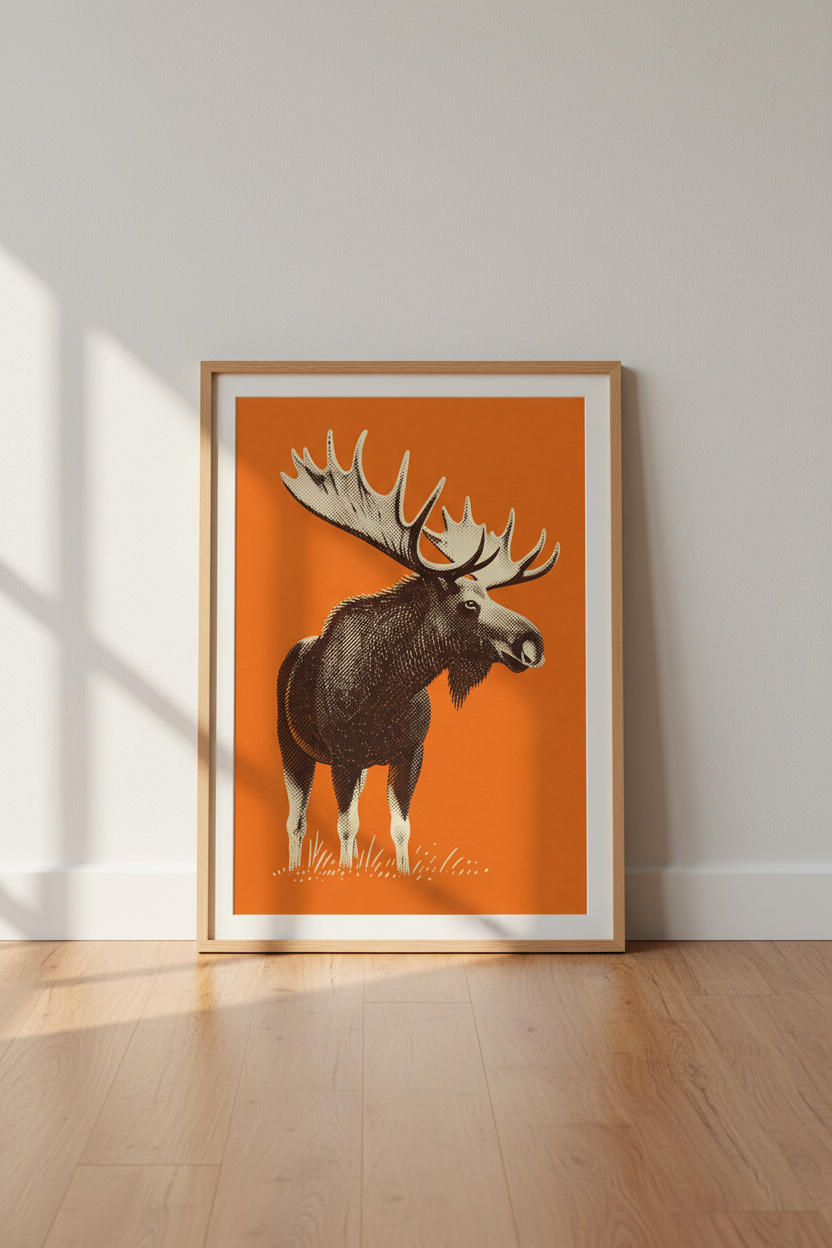 Rustic Moose Wall Art | Burnt Orange Wildlife Print, Cabin &amp; Lodge Decor