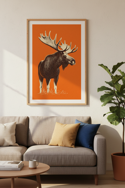Rustic Moose Wall Art | Burnt Orange Wildlife Print, Cabin &amp; Lodge Decor