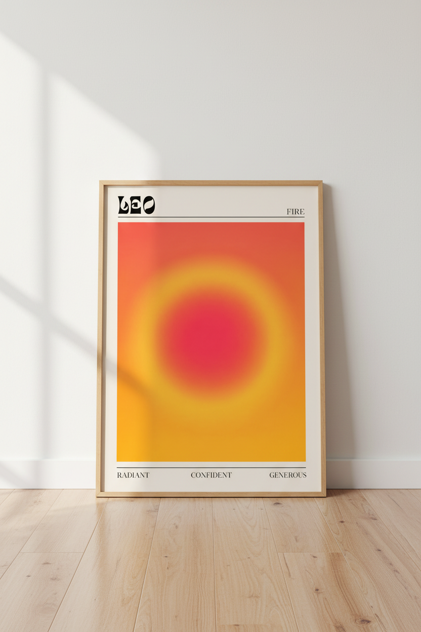Retro Gradient Aura Print | Leo Zodiac Poster, Modern Astrology Wall Art Decor