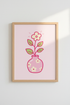 Retro Flower Vase Wall Art | Pink Preppy Decor, Cute Pastel Aesthetic Poster