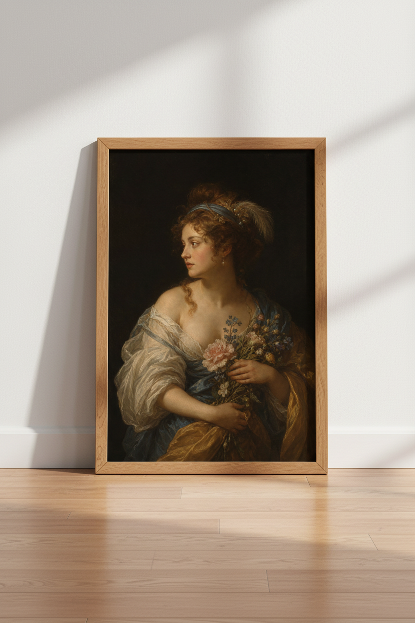 Classical Woman Portrait Wall Art | Moody Gold &amp; Blue Room Decor | Baroque Poster