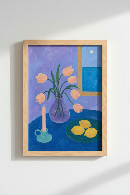 Tulip wall art | Modern Purple-Blue Palette, Living Room Decor