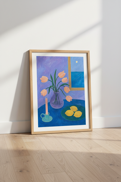 Tulip wall art | Modern Purple-Blue Palette, Living Room Decor