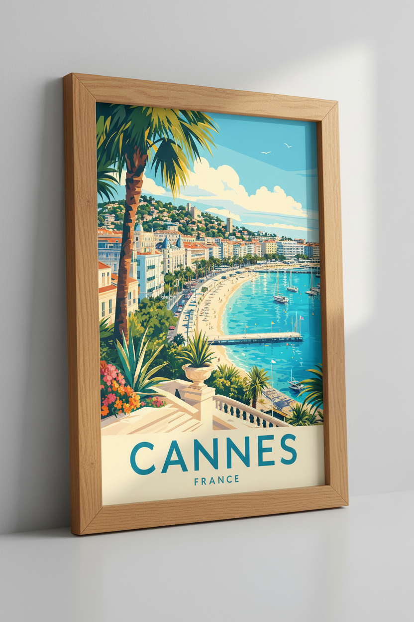 Cannes France Travel Poster | Vintage Riviera Wall Art, Coastal Home Decor