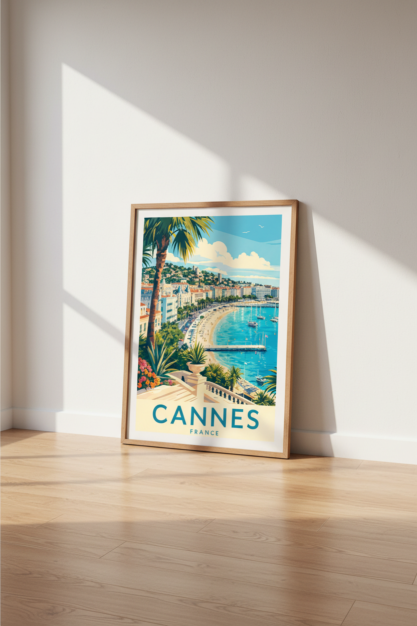 Cannes France Travel Poster | Vintage Riviera Wall Art, Coastal Home Decor