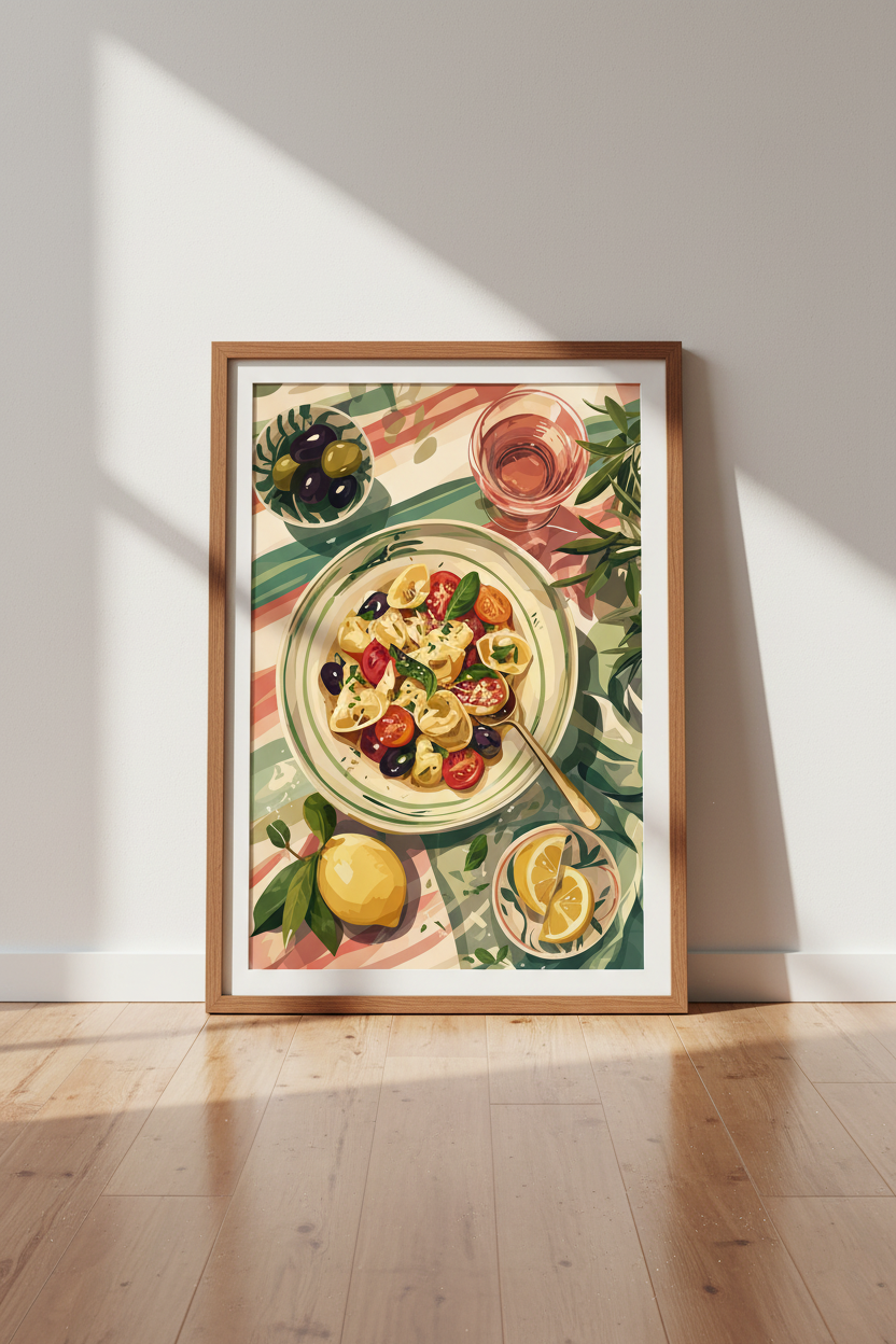 Italian Pasta Table Wall Art Print | Kitchen Decor | Mediterranean Aesthetic Poster
