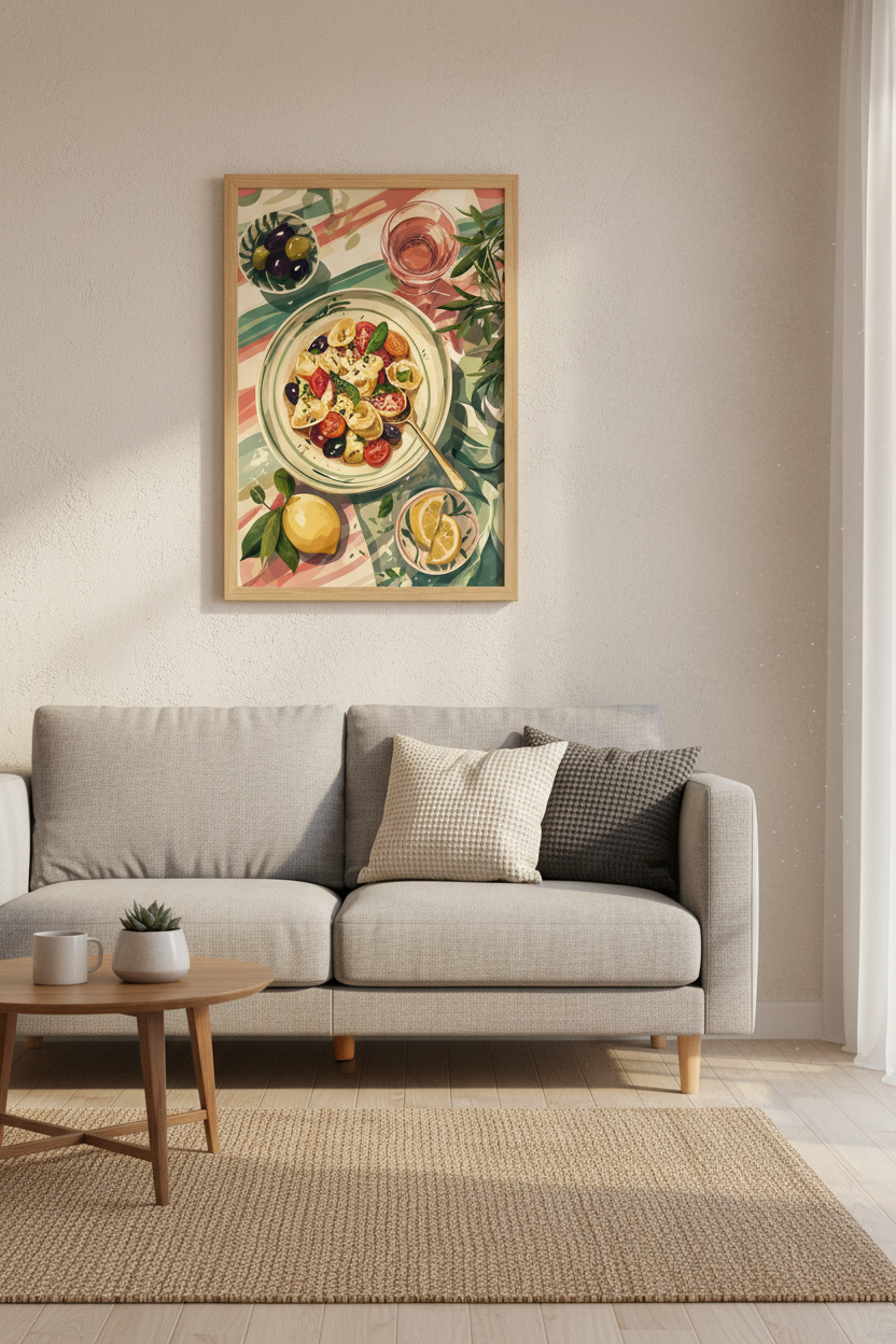 Italian Pasta Table Wall Art Print | Kitchen Decor | Mediterranean Aesthetic Poster