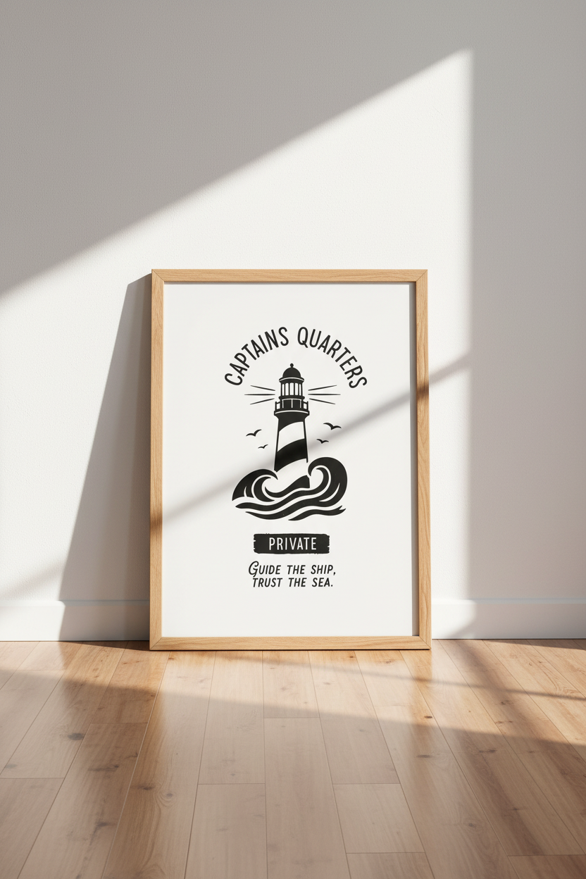 Lighthouse Captains Quarters Wall Art | Nautical Coastal Decor | Navy Style Poster