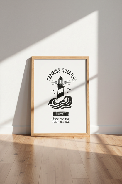 Lighthouse Captains Quarters Wall Art | Nautical Coastal Decor | Navy Style Poster