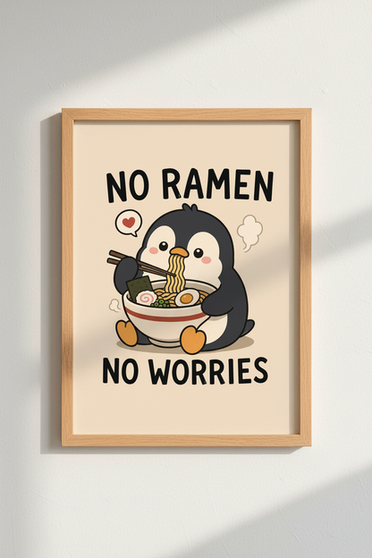 Kawaii Penguin Ramen Art | Cute Animal Poster, Funny Kitchen Decor