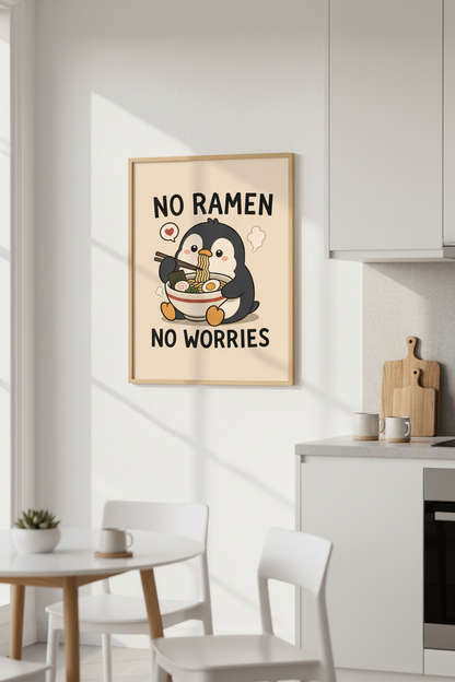 Kawaii Penguin Ramen Art | Cute Animal Poster, Funny Kitchen Decor