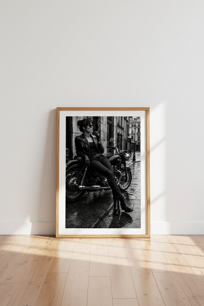 Motorcycle Wall Art | Noir Monochrome, Urban Decor | Living Room