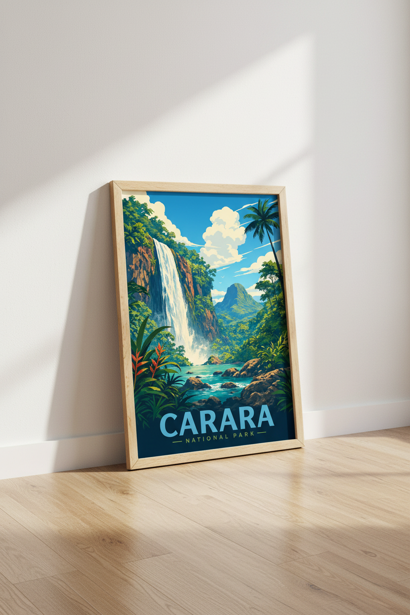 Carara National Park Art | Tropical Waterfall Print, Jungle Travel Poster