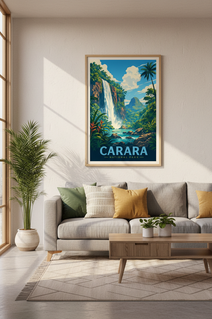 Carara National Park Art | Tropical Waterfall Print, Jungle Travel Poster