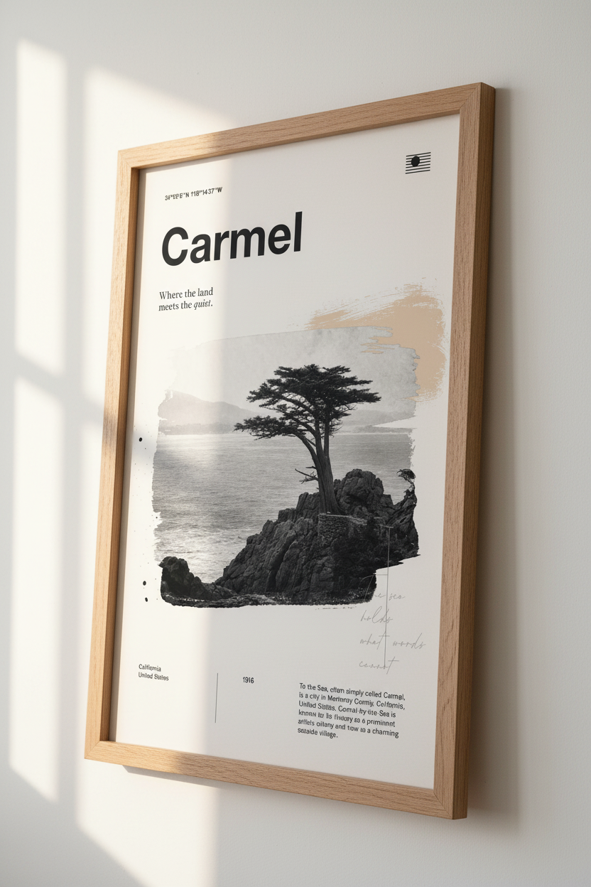 Carmel California Wall Art Print | Coastal Minimalist Decor | Lone Cypress Poster