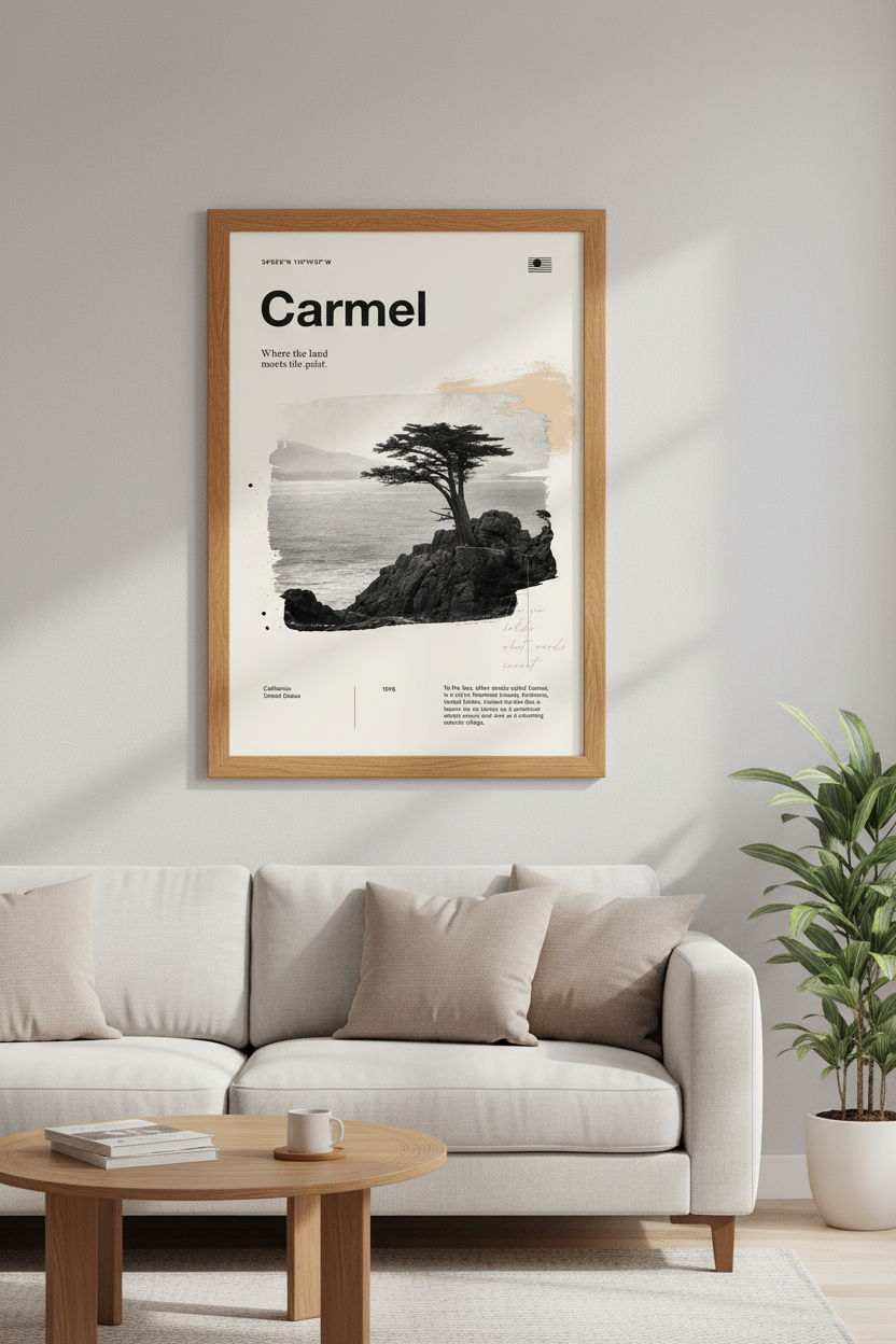 Carmel California Wall Art Print | Coastal Minimalist Decor | Lone Cypress Poster