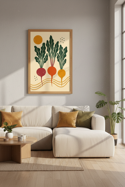 Retro Beetroot Print | Colorful Vegetable Wall Art, Modern Kitchen Decor