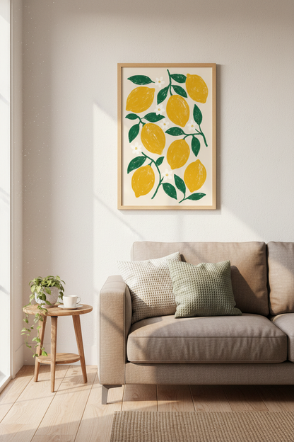 Lemon Fruit Wall Art | Mediterranean Kitchen Decor | Citrus Botanical Poster