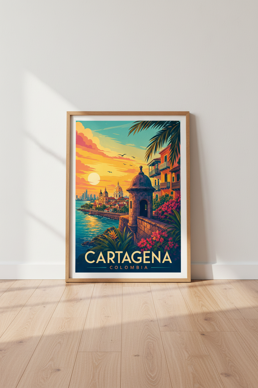 Cartagena Colombia Travel Poster | Sunset Coastal Wall Art | Vintage Aesthetic Print