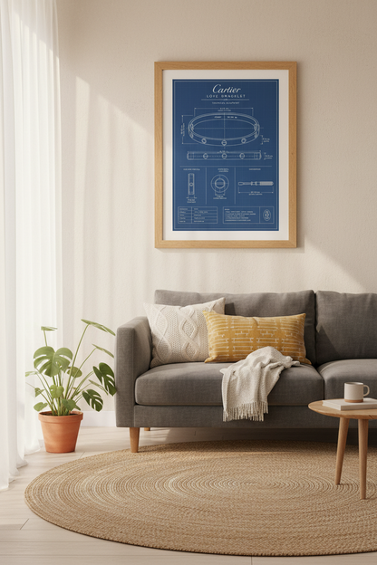 Cartier Love Bracelet Blueprint Wall Art | Luxury Fashion Decor | Minimalist Poster