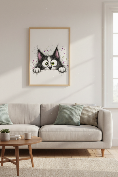 Funny Tuxedo Cat Wall Art | Whimsical Sketchy Kitten Poster | Nursery &amp; Pet Decor