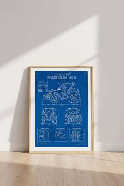 Case IH Magnum 400 Tractor Blueprint Art | Office Decor | Industrial Farmhouse Poster