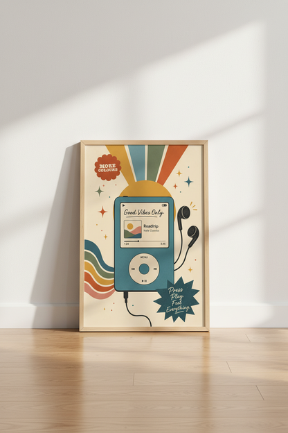 Retro MP3 Player Art Print | Y2K Aesthetic Music Poster, Indie Dorm Decor