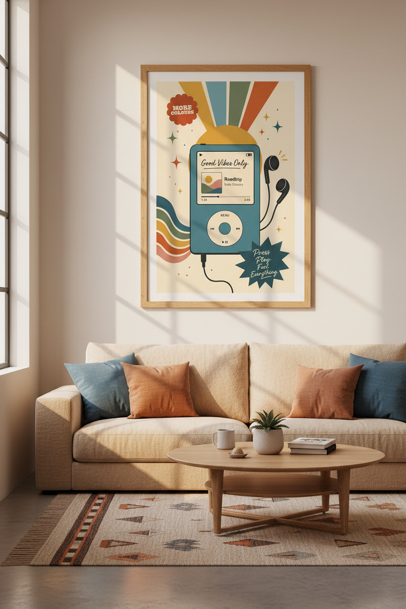 Retro MP3 Player Art Print | Y2K Aesthetic Music Poster, Indie Dorm Decor