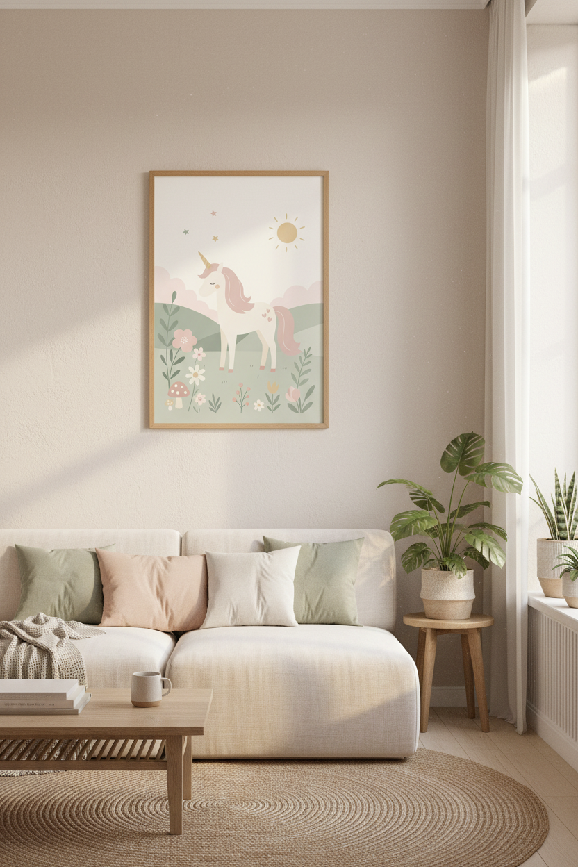 Boho Unicorn Wall Art Print | Nursery Playroom Decor | Pastel Whimsical Poster