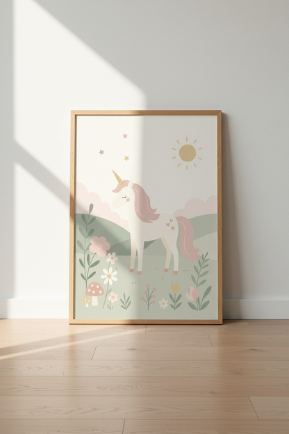 Boho Unicorn Wall Art Print | Nursery Playroom Decor | Pastel Whimsical Poster