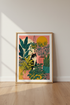Tuxedo Cat & Plants Art Print | Boho Botanical Decor | Mid Century Poster