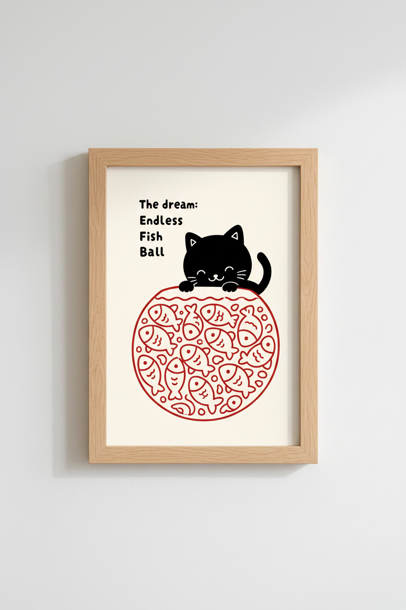 Funny Cat Art Print | Minimalist Black Cat Poster, Red &amp; Cream Nursery Decor