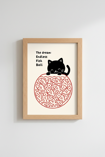 Funny Cat Art Print | Minimalist Black Cat Poster, Red &amp; Cream Nursery Decor