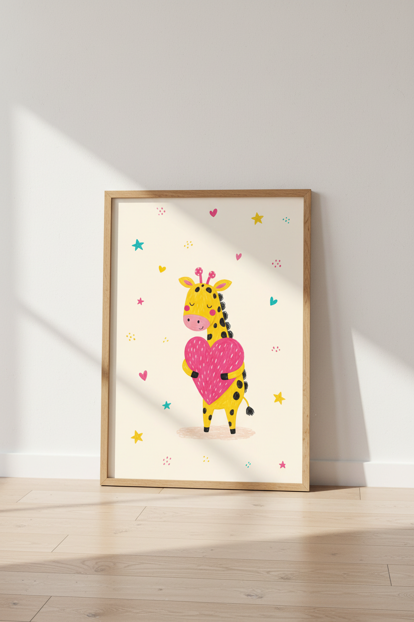 Cute Giraffe Heart Wall Art | Nursery Decor | Whimsical Animal Poster