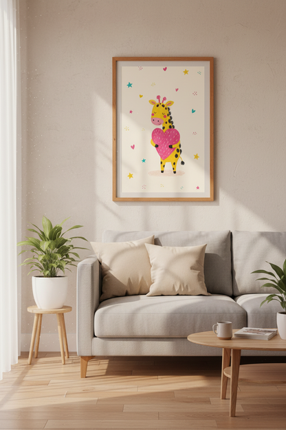 Cute Giraffe Heart Wall Art | Nursery Decor | Whimsical Animal Poster